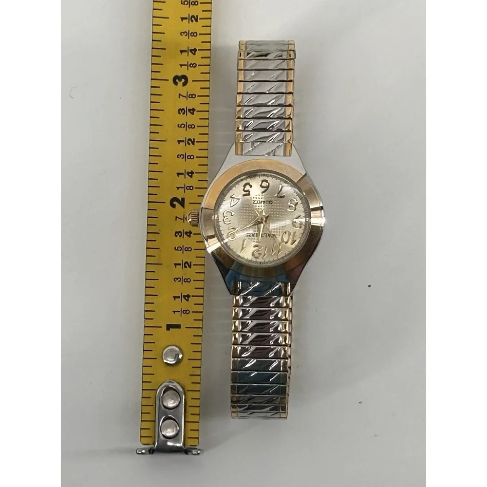 Waltham WA34LB‎ Gold Tone & Silver Tone Quartz Watch W/ Stretch Band & Box